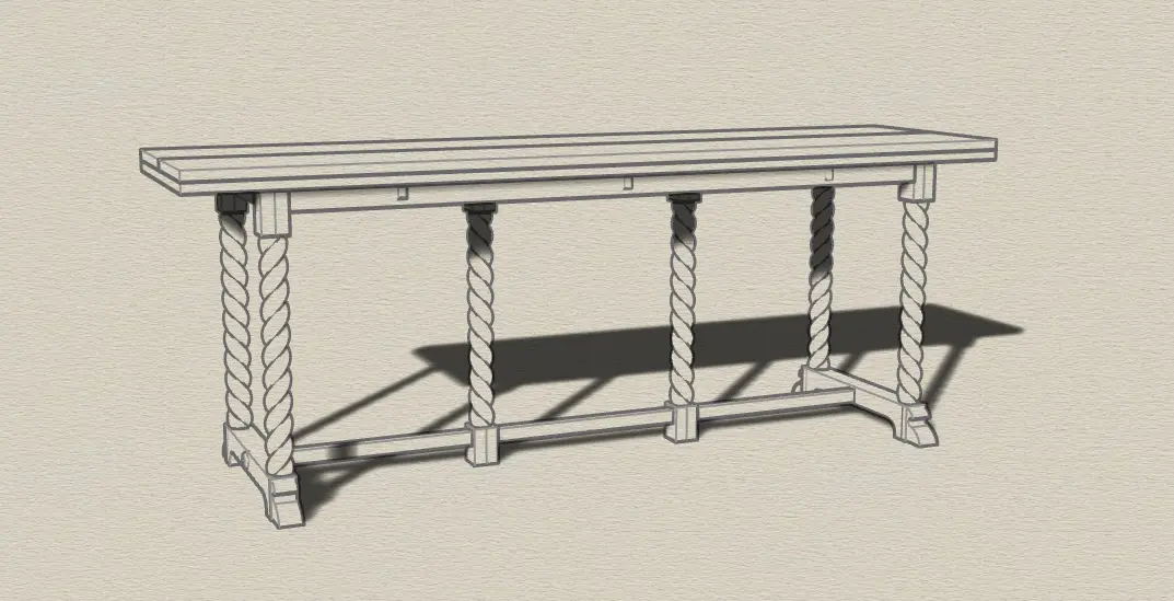 Artistic render of a barley twist table